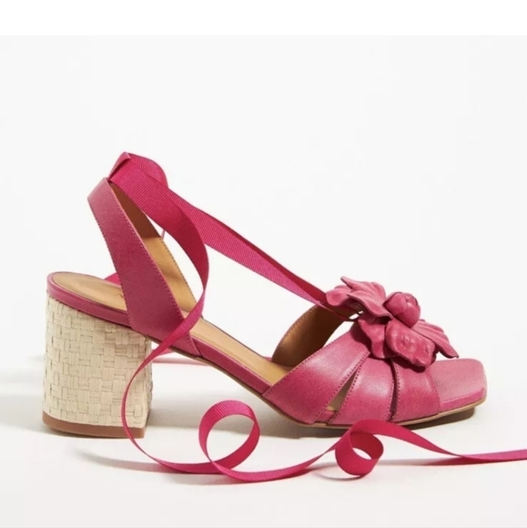 Anthropologie Shoes - Anthropology Leather & Ankle Wrap 2.5 in Heel Sandals Pink Size 6